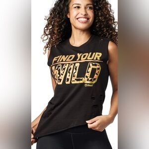 Zumba Fitness Black and Gold 'Find Your Wild' Muscle Tee